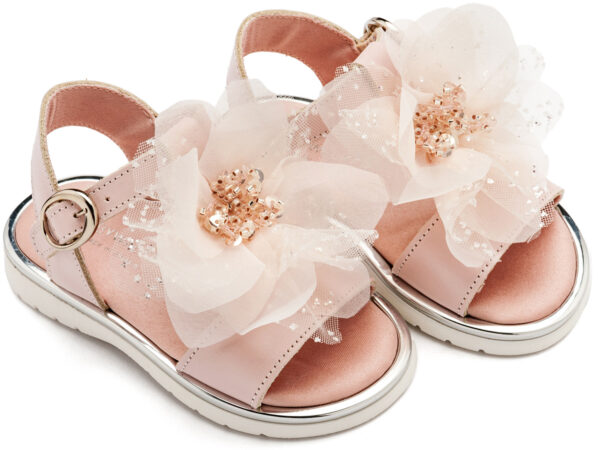BABYWALKER Πέδιλο με Χειροποίητο Λουλούδι Από Τούλι Ροζ EXC5877