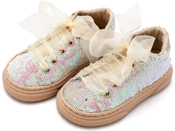 BABYWALKER Δετό Sneaker Από Ύφασμα Παγιέτα Νούντ EXC5882 - Image 3