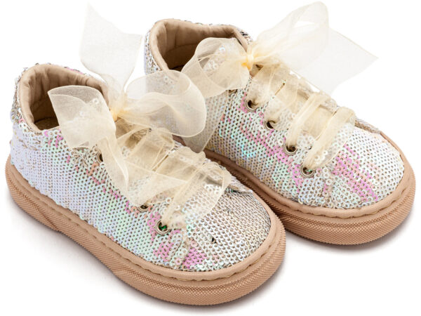 BABYWALKER Δετό Sneaker Από Ύφασμα Παγιέτα Νούντ EXC5882