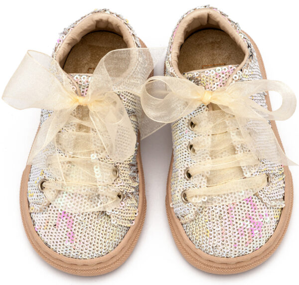 BABYWALKER Δετό Sneaker Από Ύφασμα Παγιέτα Νούντ EXC5882 - Image 2