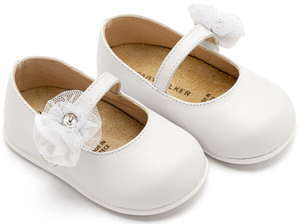 BABYWALKER Γοβάκι  Μονή Μπαρέτα με Διακοσμητικό Λουλούδι Λευκό PRI2642