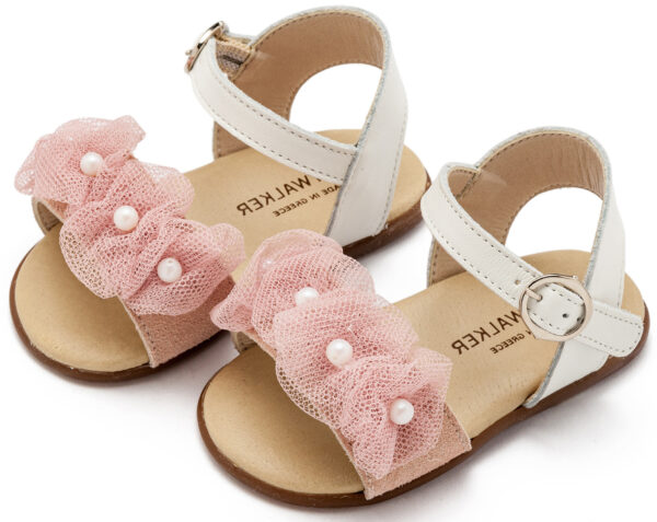 BABYWALKER Πέδιλο Με Λουλουδάκια Και Πέρλες Εκρού Ροζ PRI2645 - Image 3