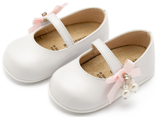 BABYWALKER Γοβάκι Μονή Μπαρέτα Με Φιογκάκι Στο Πλάι Λευκό Ροζ PRI2646 - Image 3