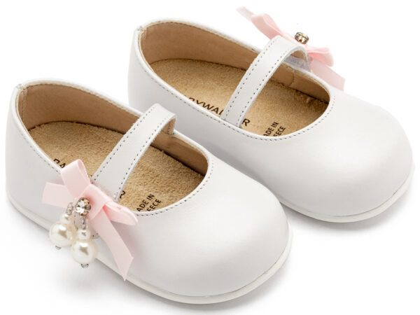 BABYWALKER Γοβάκι Μονή Μπαρέτα Με Φιογκάκι Στο Πλάι Λευκό Ροζ PRI2646