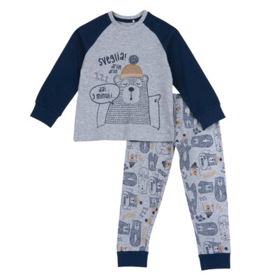 Chicco Παιδικές Πιτζάμες Χειμωνιάτικες Γκρί Με Σχέδιο Αρκούδο