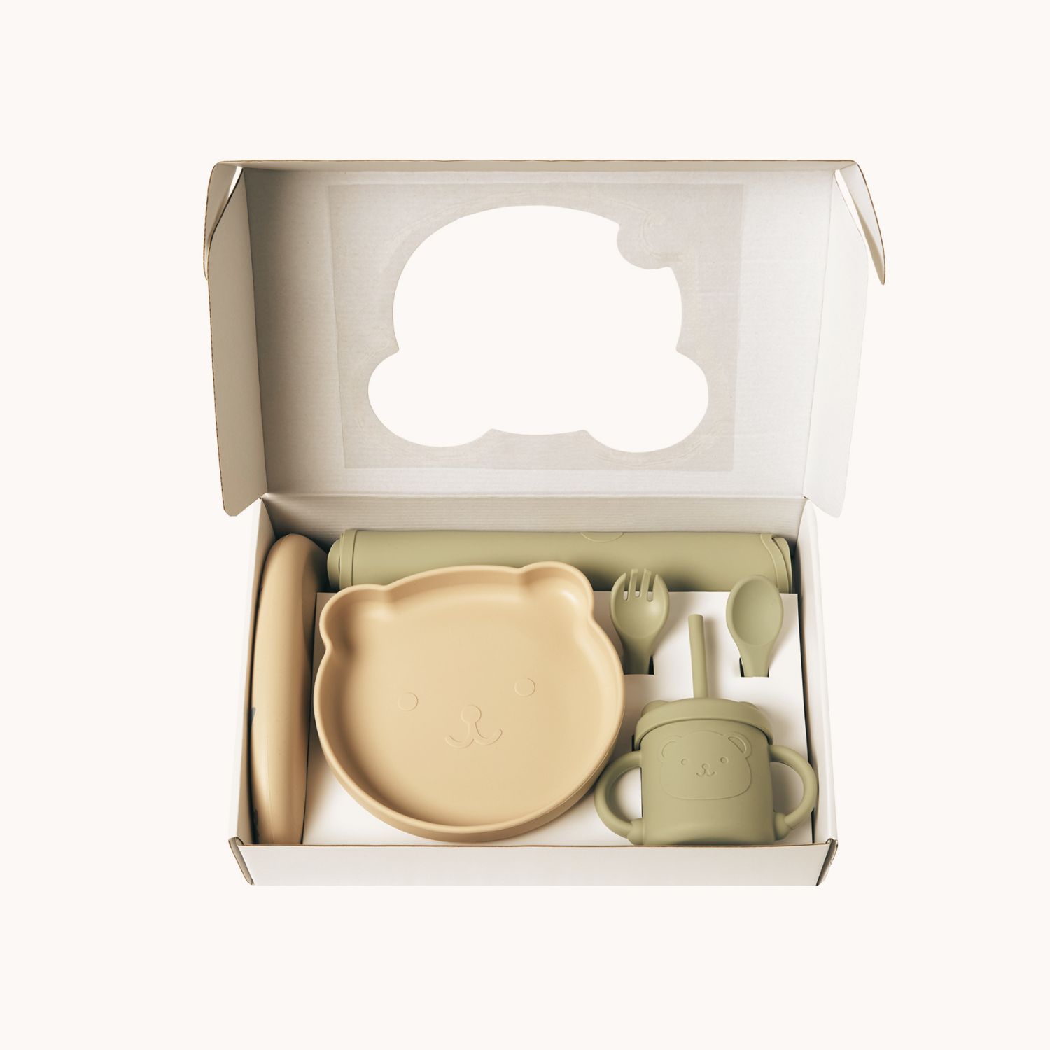 Ellepi Σετ Φαγητού Cute Bear Από Σιλικόνη Με Αντιολισθητική Βάση Και Σουπλά 6τμχ Λαδί Μπεζ - Image 8