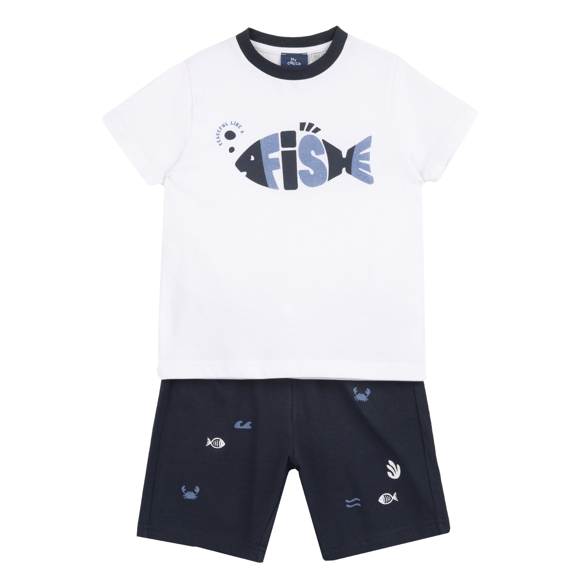 Chicco Παιδικό Σετ Μακό "Peaceful Fish" (Oeko-Tex) Λευκό/Μπλε
