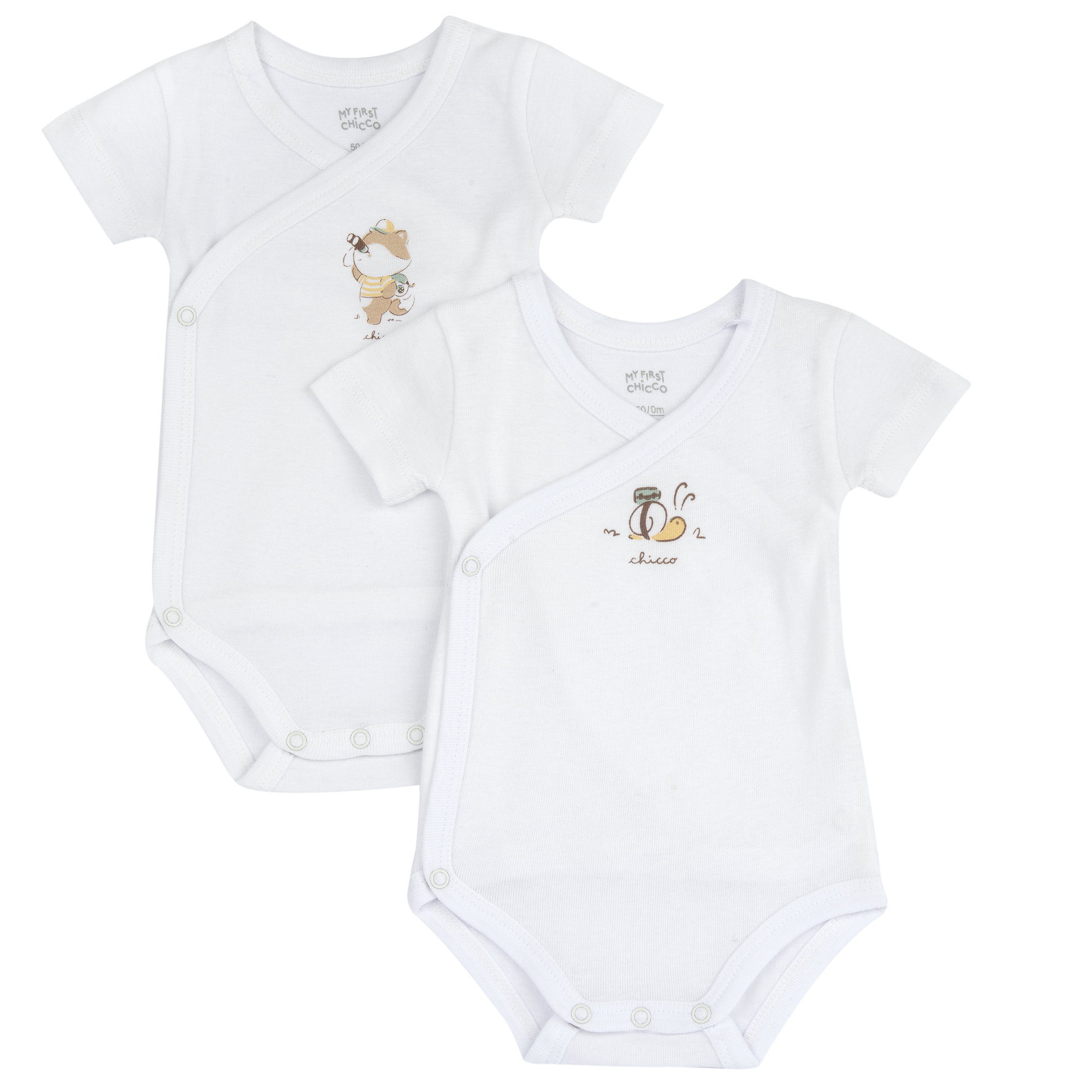 Chicco Σετ 2τμχ. Βρεφικά Φανελάκια "Honey Bear" (Oeko-Tex) Λευκό