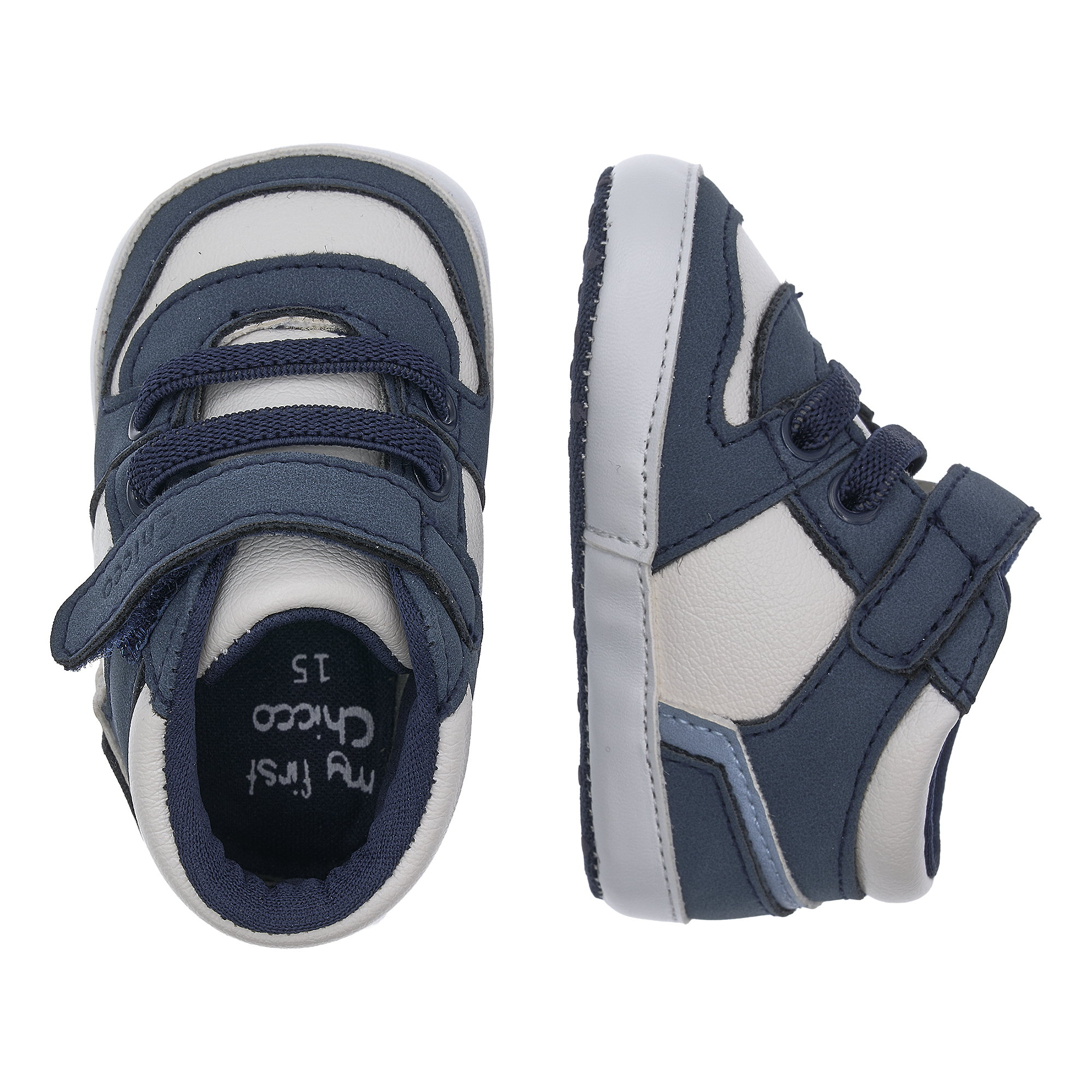 Chicco Βρεφικά Παπουτσάκια Αγκαλιάς Μπλε-Λευκά με Σκρατς & Ελαστικά Κορδόνια - Image 2
