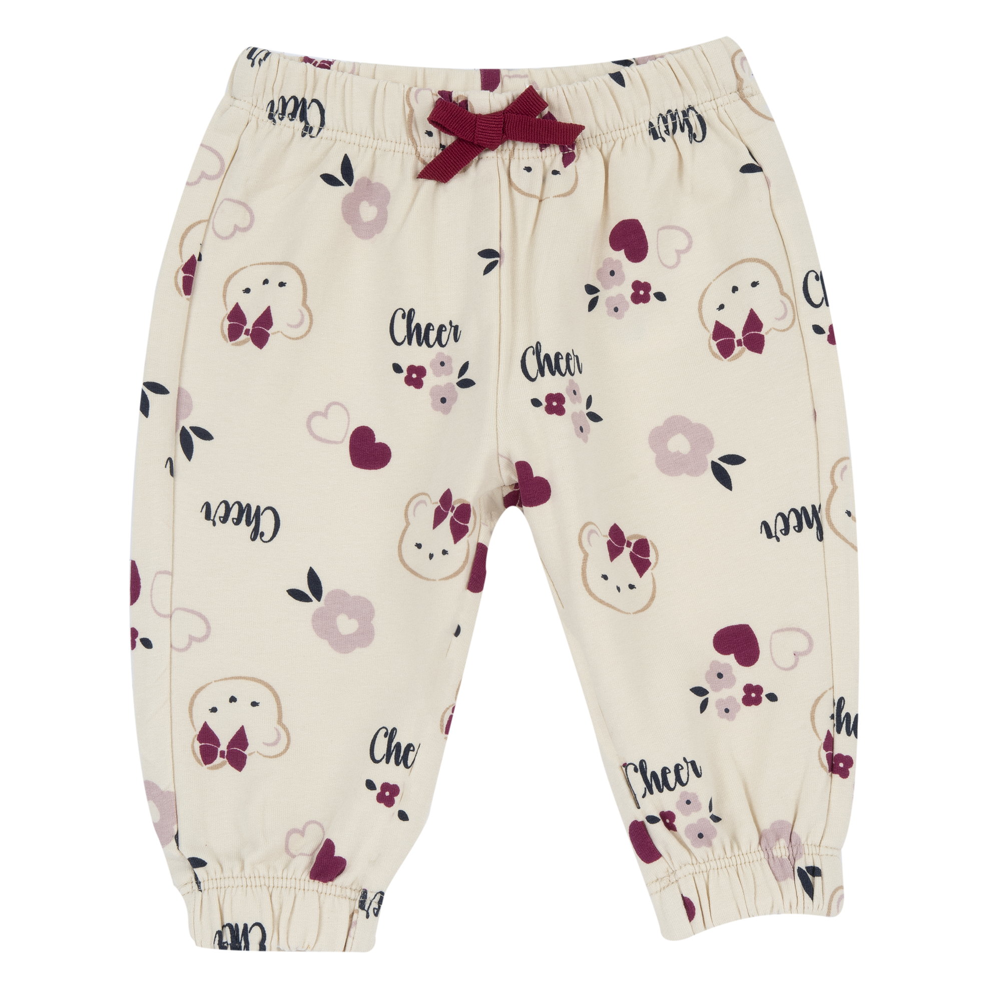 Chicco Βρεφικό Παντελόνι Jogger Εκρού με Αρκουδάκια & Φιόγκο