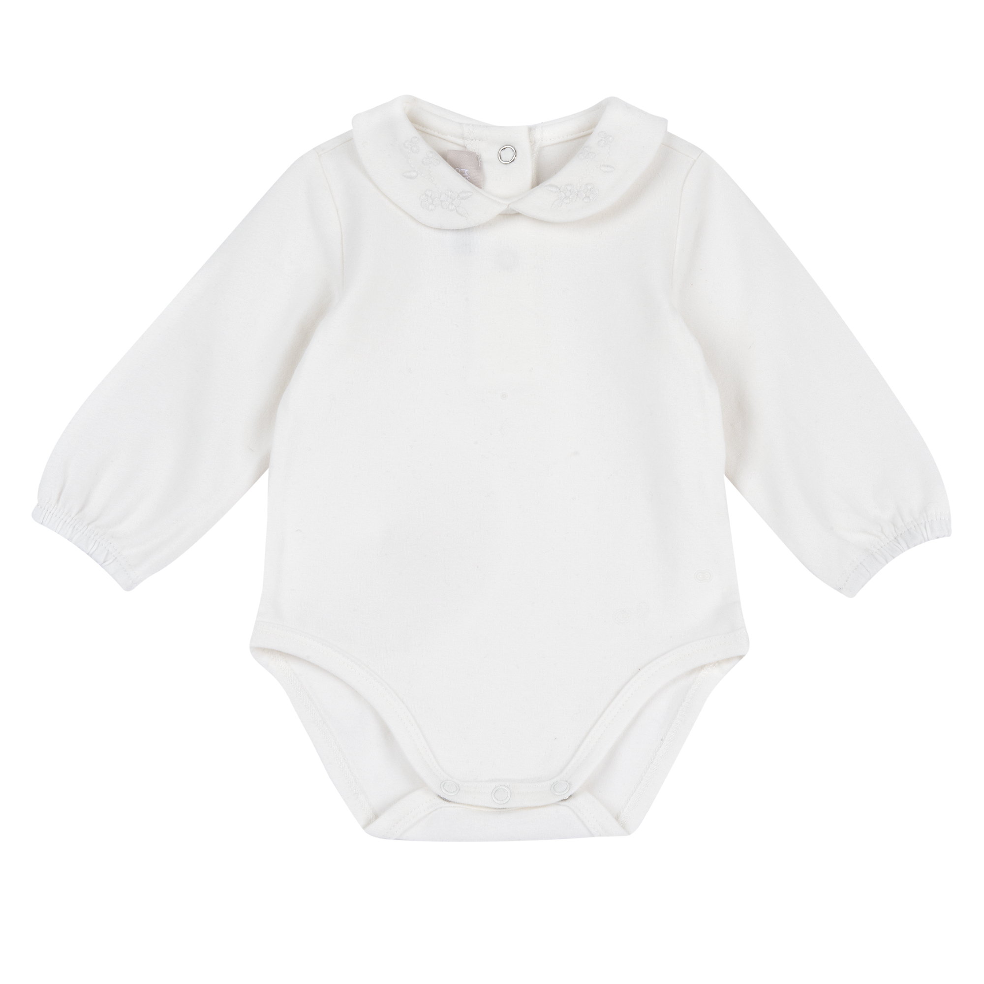 Chicco Βρεφικό Μακρυμάνικο Body με Baby Γιακά & Κέντημα Λουλουδιών (Oeko-Tex) Εκρού