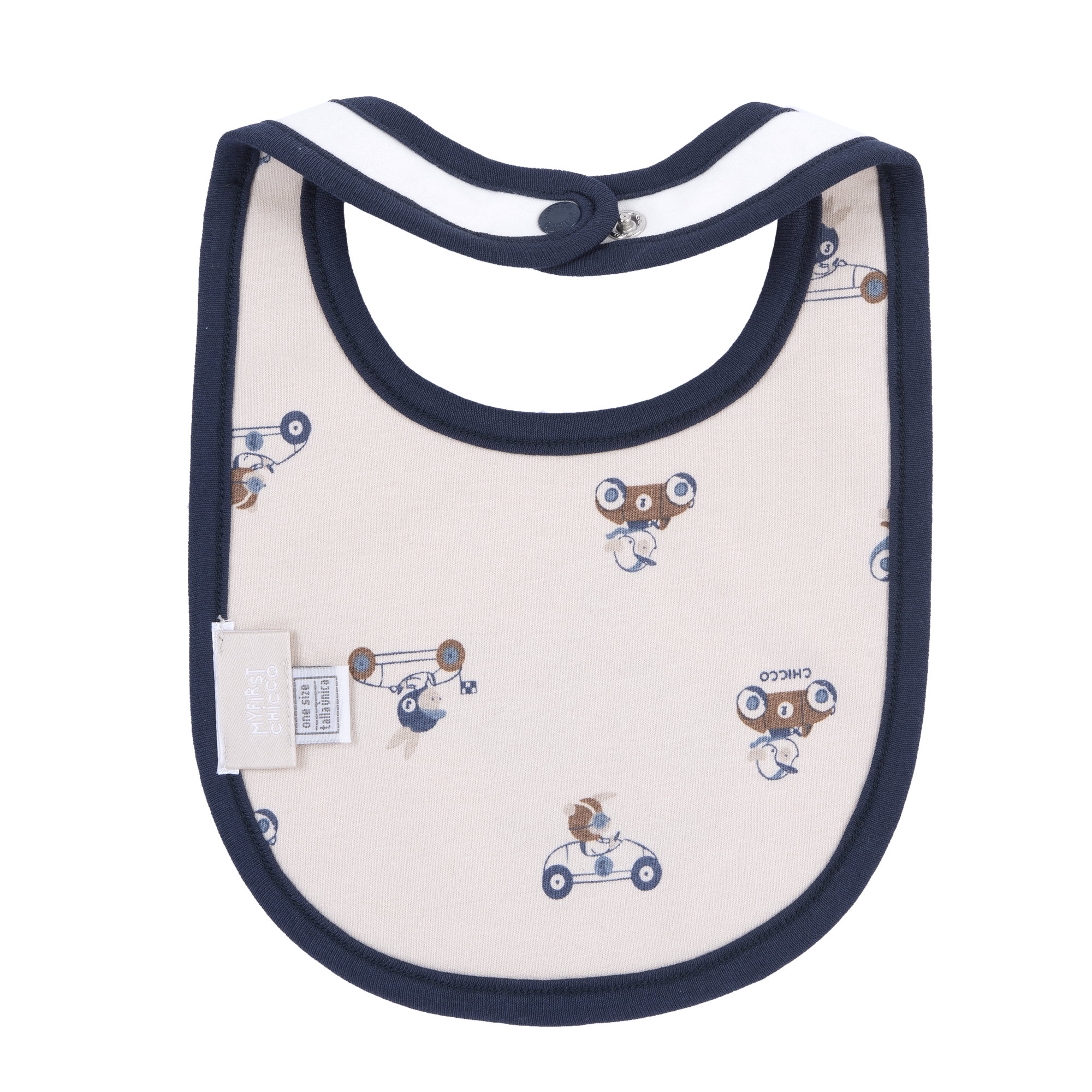 Chicco Βρεφική Σαλιάρα Αγοριού “Tiny Racer” Λευκό-Μπλε (Oeko-Tex) - Image 2