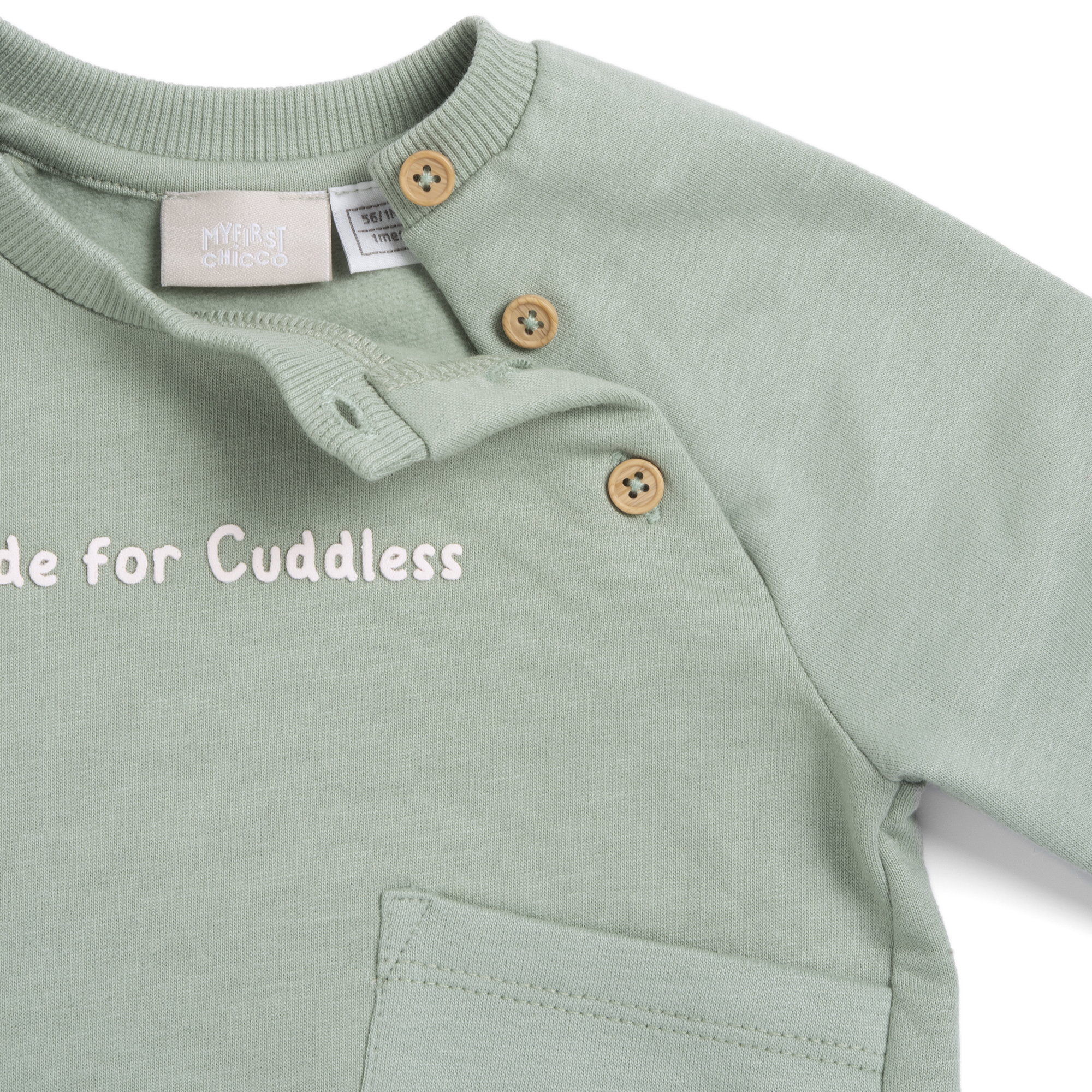 Chicco Βρεφική Μπλούζα Φούτερ Unisex “Made for Cuddles” Μέντας (Oeko-Tex) - Image 3