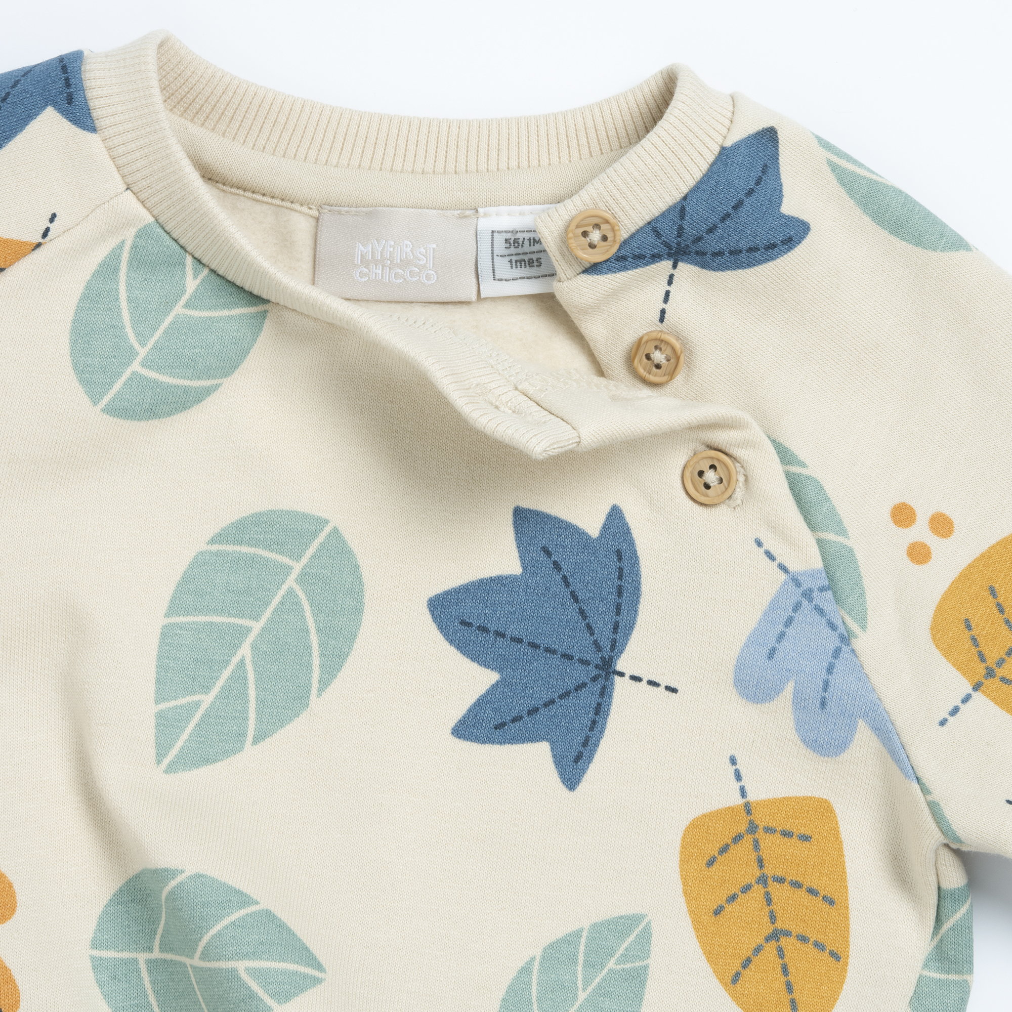 Chicco Βρεφική Μπλούζα Φούτερ Unisex με Φύλλα Εκρού (Oeko-Tex) - Image 3