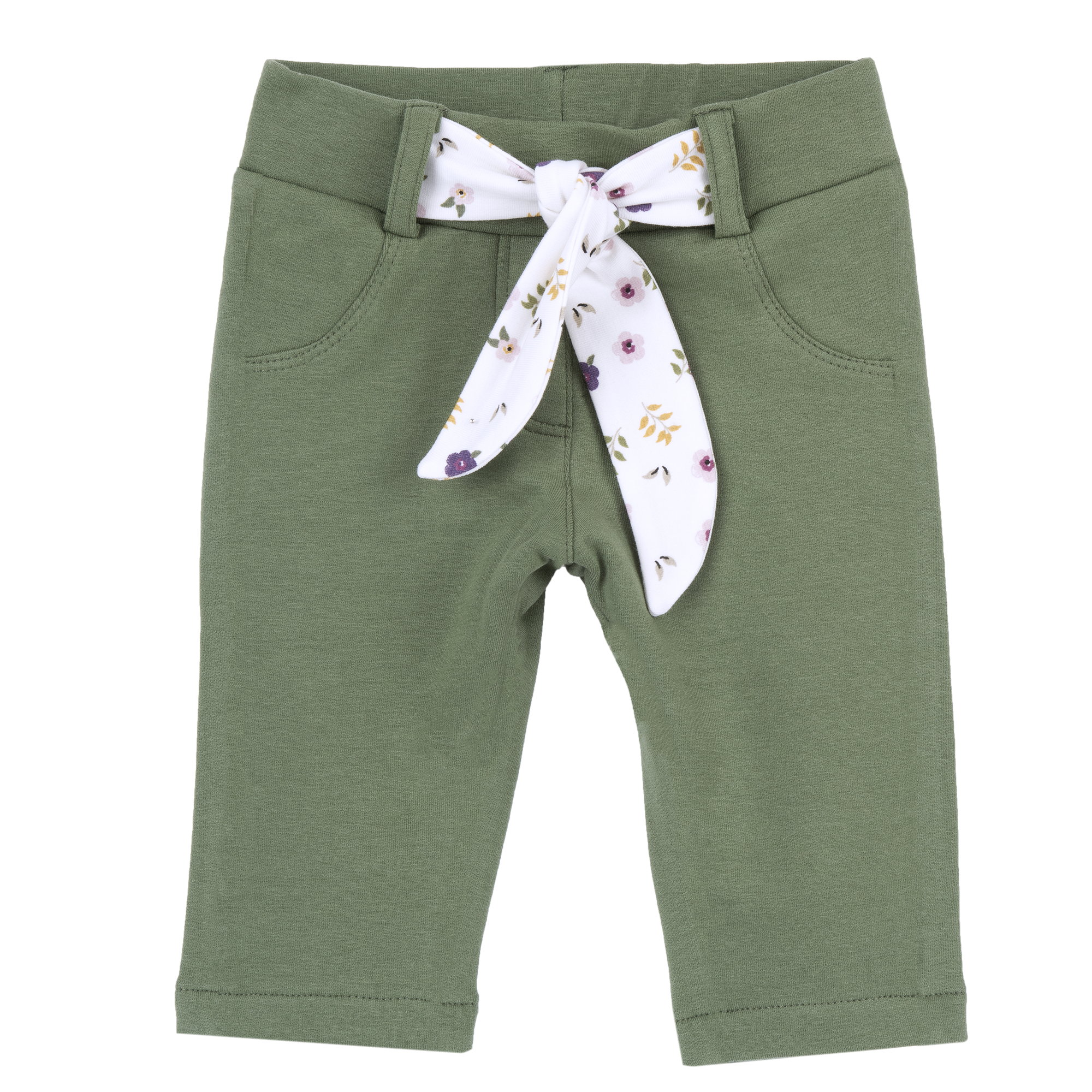 Chicco Βρεφικό Παντελόνι Κοριτσιού με Floral Ζώνη Πράσινο Χακί (Oeko-Tex)