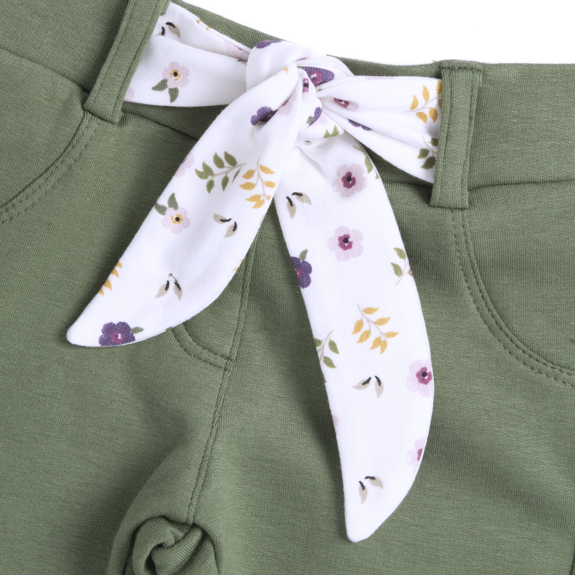 Chicco Βρεφικό Παντελόνι Κοριτσιού με Floral Ζώνη Πράσινο Χακί (Oeko-Tex) - Image 3