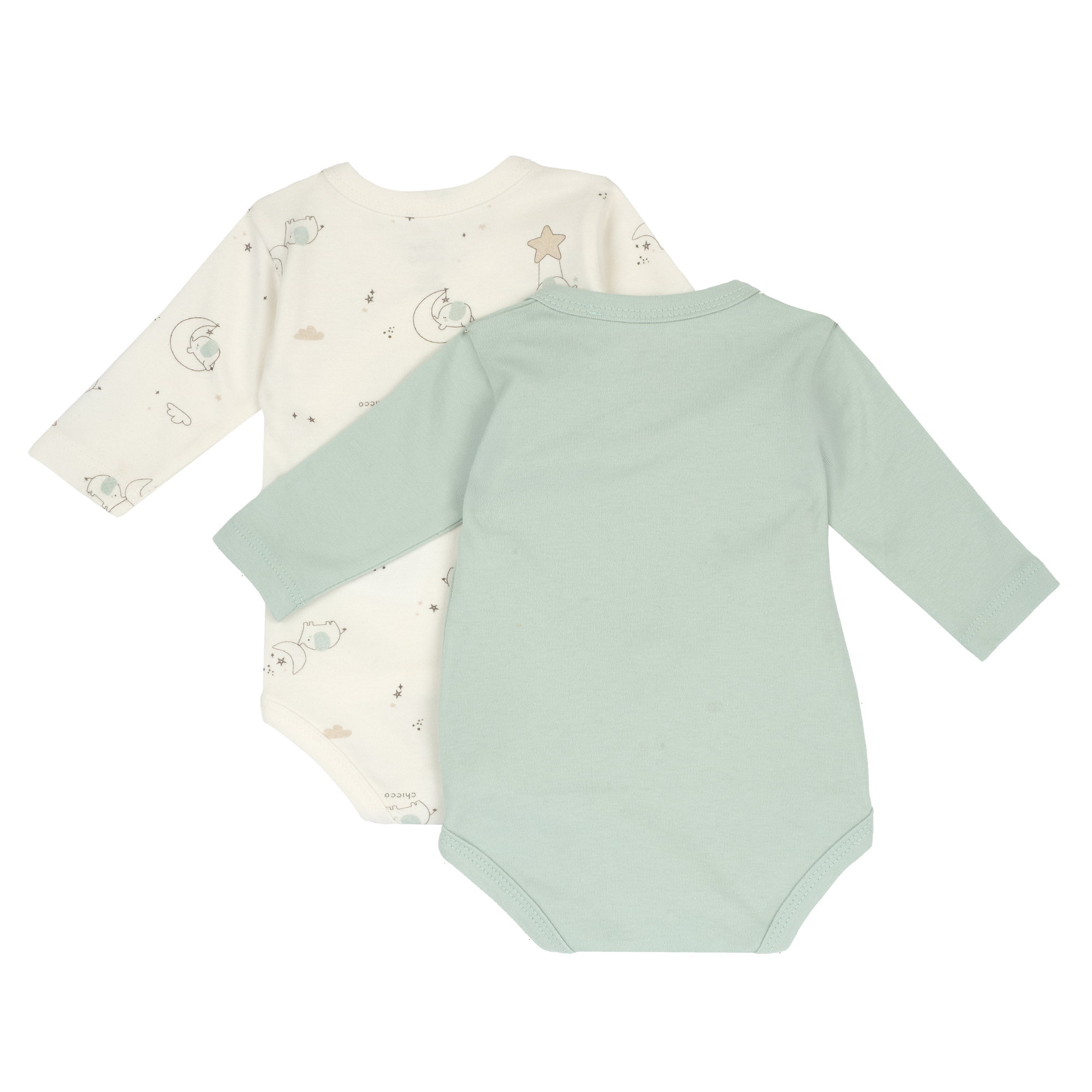 Chicco Σετ 2 Βρεφικά Μακρυμάνικα Κορμάκια Unisex Μέντα-Εκρού (Oeko-Tex) - Image 2