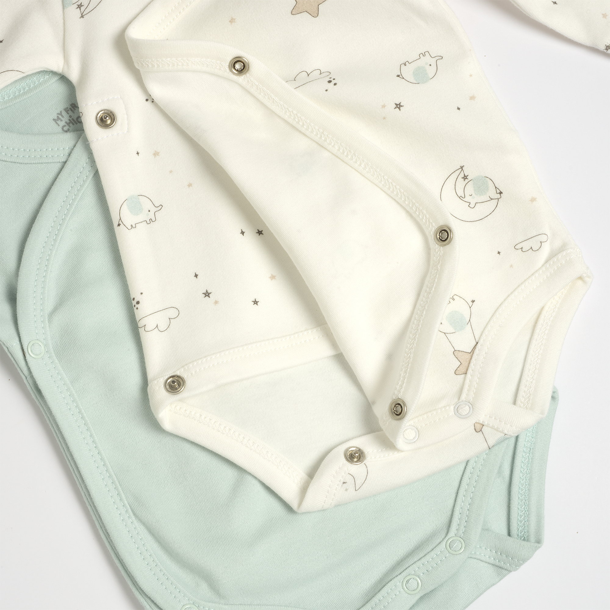 Chicco Σετ 2 Βρεφικά Μακρυμάνικα Κορμάκια Unisex Μέντα-Εκρού (Oeko-Tex) - Image 3