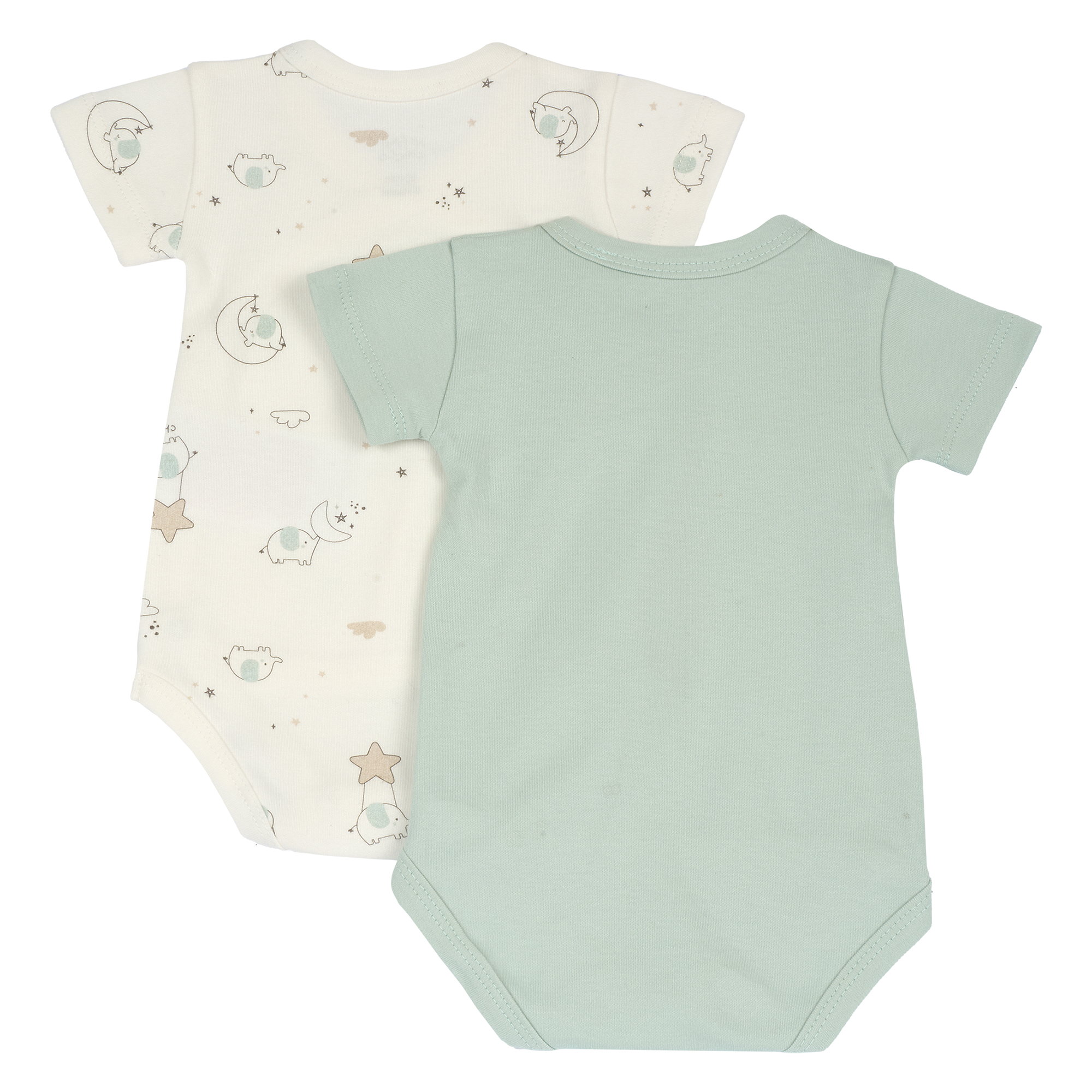 Chicco Σετ 2 Βρεφικά Κοντομάνικα Κορμάκια Unisex Μέντα-Εκρού (Oeko-Tex) - Image 2