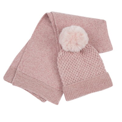 Chicco Παιδικό Σετ Κοριτσιού Σκουφί & Κασκόλ με Pom-Pom Ροζ Αντίκ